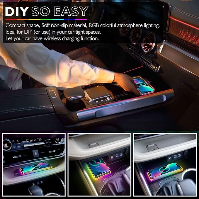 Magnetic Wireless Car Charger Pad, LANSEMKU RGB 15W Wireless Car Charging Pad for Magsafe Wireless Charger for Car iPhone 16 15 14 13 12 11 Pro Max, for Samsung Galaxy S24/23/S22/S22+/S22 Ultra