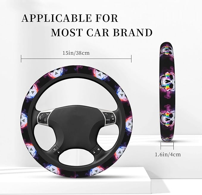 Cool Funny Crying Skull Neoprene Steering Wheel Covers Women Men Car Accessories, Universal 15 Inch Fit Auto, Suvs, Truck