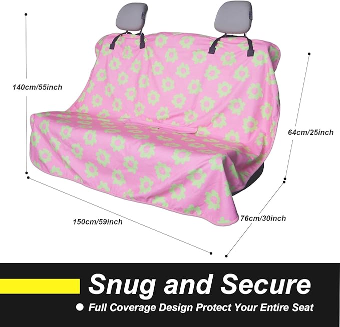 LoyaGour Back Seat Cover for Car Trucks Van SUV,Waterproof Rear Bench Towel Seat Covers for Dogs and Kids,Automotive Backseat Protector (Flower and Pink)