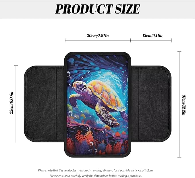 BIGCARJOB Automotive Armrest Cover Cushion Blue Sea Turtle Print Car Center Console Cover Cute Armrest Cover with Side Pockets Universal Car Armrest Box Pad Auto Interior Accessories