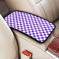 Glitter Purple White Checkered Chessboard Flag Car Armrest Pad Cute Cars Center Console Cover Auto Handrail Box Cushion Armrests Cover