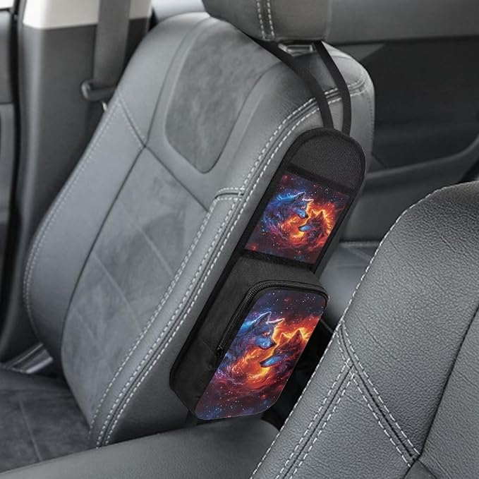 Wolf Automobile Seat Storage Hanging Bag Car Seat Organizer Front Seat Multi-Functional Drink, Stuff Holder Car Accessories