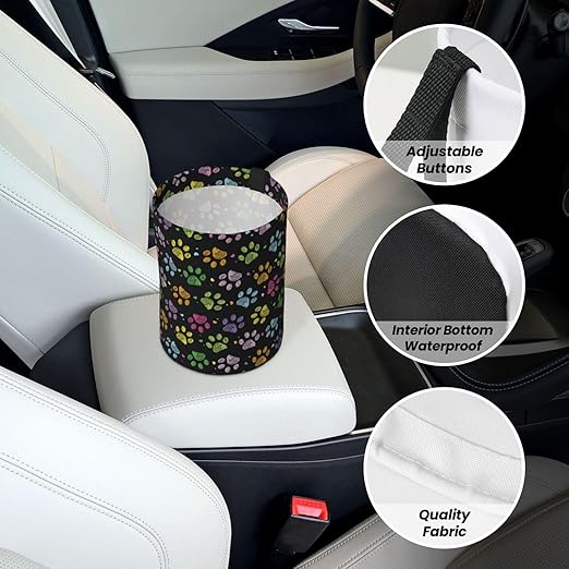 KXWQTRDD Car Garbage Bag Colorful Paw Print Mini Car Trash Bin Portable Collapsible Waterproof Rubbish Bag for Car Accessories Back Front Seat Cup Holder
