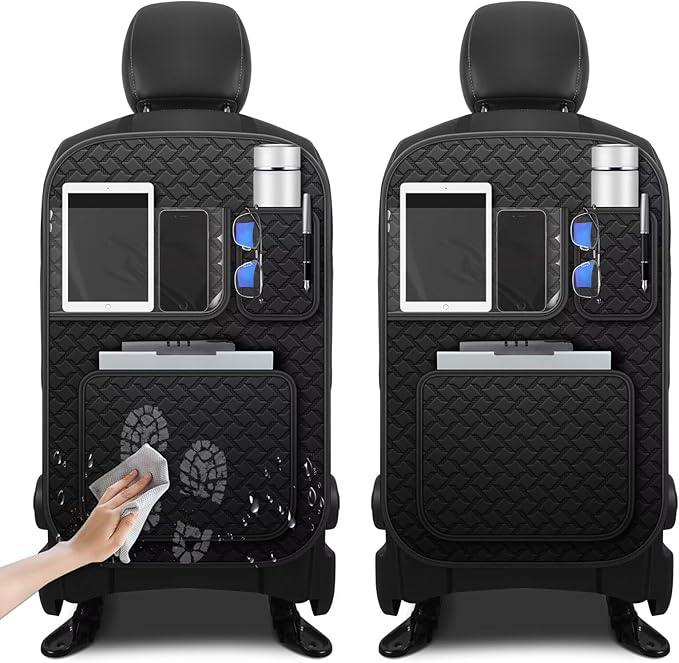 Ahsrnl Back Seat Protector 2 Pack Fit for Cadillac OPTIQ Car Kick Mats with Touch Screen Tablet Holder Storage Organizer Waterproof Dirt Proof Faux Leather Auto Accessories for Kids (1 Pair Black)