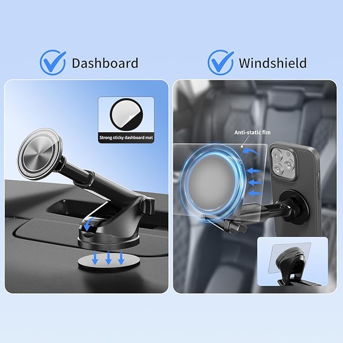 Upgraded Magnetic Phone Holder for Car, 360° Adjustable Car Phone Mount, 3-in-1 for Magsafe Car Mount - Dashboard Windshield & Vent Mount with Strong Suction, Car Phone Holder for iPhone12-17 Series