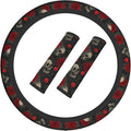 Halloween Skull Steering Wheel Cover Elastic Non-Slip Car Steering Wheel Covers with Seat Belt Shoulder Pad for Women Men