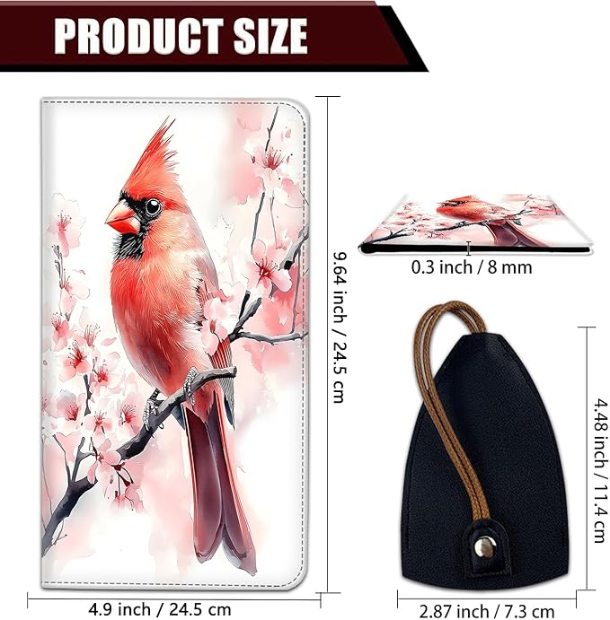 Car Document Holder with Magnetic Shut, Car Registration and Insurance Card Holder, Vehicle Glove Box Organizer Documents, Driver License, Auto Paperwork Organizer Wallet, Red Bird In Cherry Blossoms