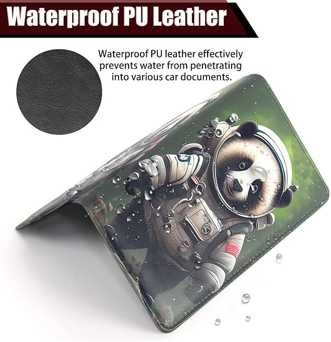Car Registration and Insurance Holder, PU Leather Auto Document Holder for Men&Women, Vehicle Glove Box Compartment Organizer with Magnetic Shut for Driver's License, Astronaut Red Panda Pattern