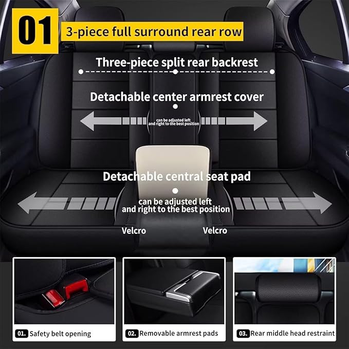 YORKNEIC Seat Covers Fit for Volkswagen VW Jetta: 2007-2025 Leather Car Seat Covers Full Set - Waterproof Car Seat Protector Compatible Airbag (5 Seats, Black)