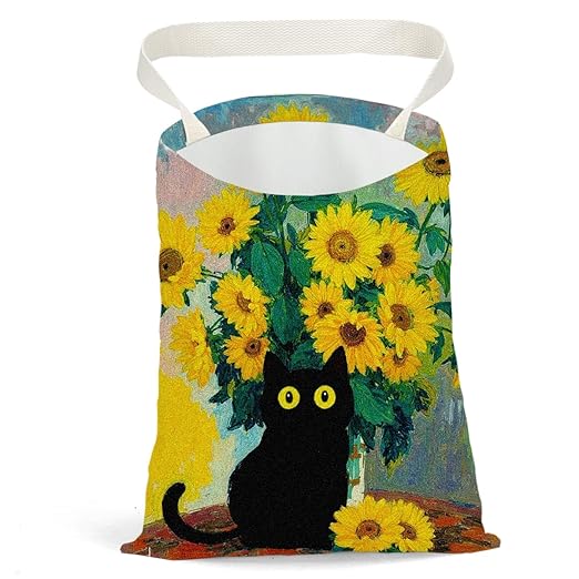 Pykfrhh Black Cat Car Trash Bag, Car Trash Bag Hanging, Waterproof Cars Back Seat Hanging Organizer and Storage Trash Bags for Vehicle Travelling Camping Sunflowers Decor