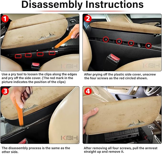 KBH Center Console Cover Replacement for Acura MDX 2007 2008 2009 2010 2011 2012 2013, Vinyl Leather, Armrest Replace Skin Upholstery, Parchment