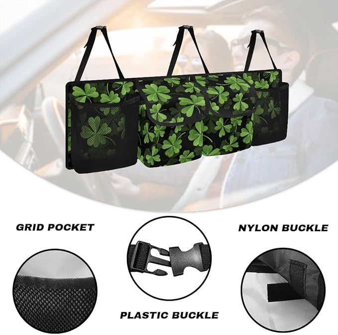 Green Leaf Car Trunk Organizer for SUV Organizer Trunk Storage Organizer, St. Patrick's Day Decorations Trunk Storage Organizer, It Easy to Find Things, Frees Trunk Floor, Space-Saving