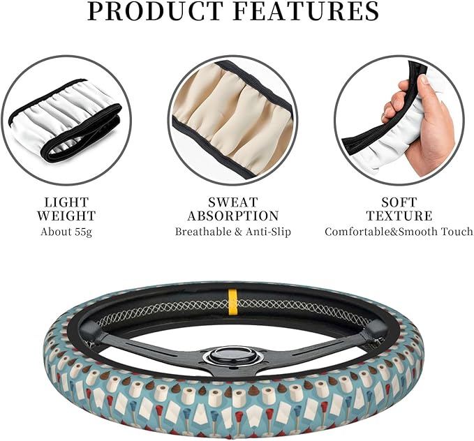 Neoprene Steering Wheel Cover Bathroom Cute Toilet Paper Poo Car Steering Wheel Cover Universal Fit for Most Cars