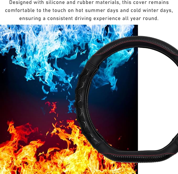 Car Steering Wheel Cover, 15 Inches 3D Honeycomb Design Car Steering Wheel Protector with Comfy Grip, Breathable Anti-Slip D-Shaped Steering Wheel Sleeve for Most Vehicles (Black)