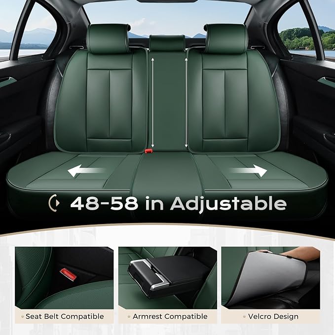 Coverado Seat Covers, Car Seat Covers Full Set, Leather Seat Covers for Cars, Car Seat Protector, Car Seat Covers Front Seats and Back Seats Universal Fit for Most Cars Green