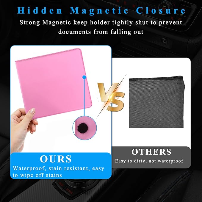 Kewucn 4 PCS Car Registration Insurance Holder, Essential Auto Card Glove Box Organizer, Vehicle Interior Accessories Perfect for Most Car, Truck, SUV (10.55''×4.8'', Pink)