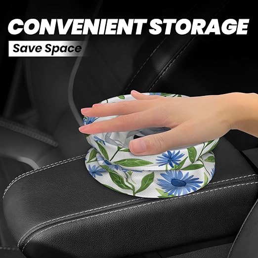 Cornflower White Flowers Car Trash Can Garbage Cans Foldable,Cute Hanging Car Organizer and Storage Bag Leak Proof, Auto Back Seat Trash Bin Universal for Truck, SUV, Outdoor Travel