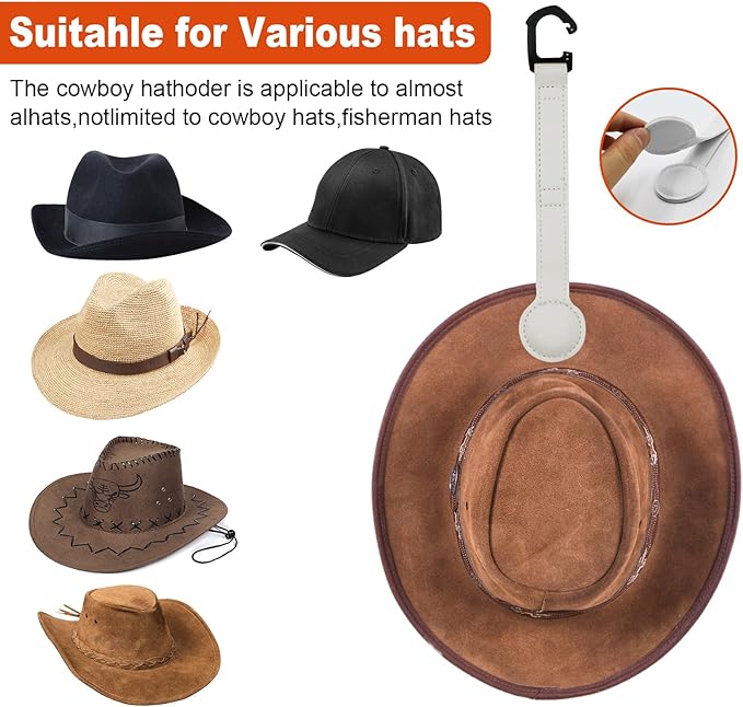 2 Pack Cowboy Hat Holder for Truck, Leather Magnetic Cap Clip, Truck Car Seat Hat Organizer Accessories for Men and Women, Suitable for Car, SUV, Pickup Seat Back Headrest Hat Clip Storage (White)