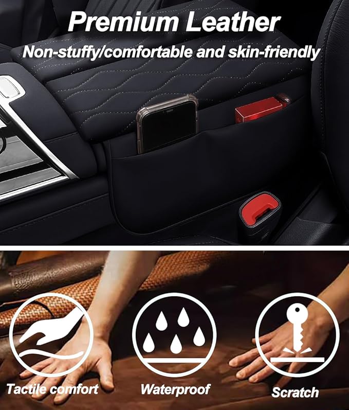 Egreat Center Console Armrest Cover for Mercedes Benz S-Class S500 S580 2021-2025, Leather Armrest Console Cover with Side Storage Pockets(Black)