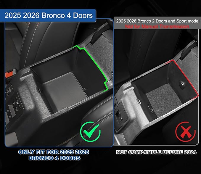 2026 Upgrade Center Console Organizer fit for 2025 2026 Ford Bronco 4 Door Full Size Bronco Center Console Storage for Ford Bronco 2025 2026 Storage Accessories|Not for 2 Dooor/Manual/Sport Model|