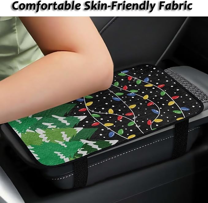 Bulopur Christmas Style Auto Armrest Console Cover Flannel Armrest Cover Car Thickened Armrest Console Cover Easy to Install Fashion Auto Interior Fit Most Car, Truck, SUV, or Van