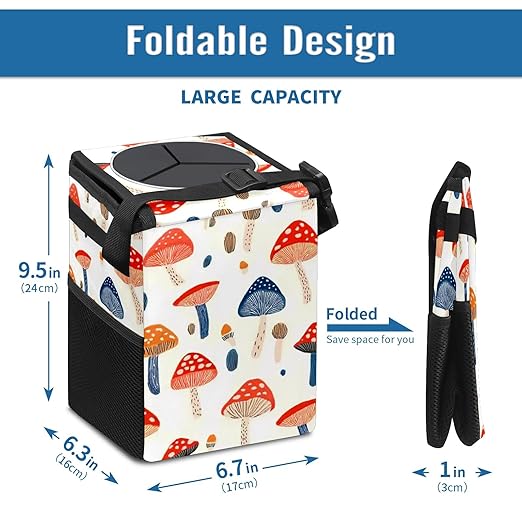 GVGHIDZ Car Trash Can – Multi-Purpose, Lightweight and Portable with Durable Water-Resistant Coating, No Installation Required, Practical and Ample Capacity, Variety of Colors.Mushroom