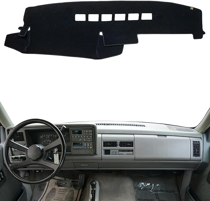 KEYOOG Dashboard Cover Dash Mat Fit for 1994-1988 G-MC/Chevy C1500 K1500 C2500 K3500 Suburban,94-92 Blazer Yukon (for Left Hand Drive),Dash Board Mat Anti-Glare Carpet,Non-Slip Pad (Black)