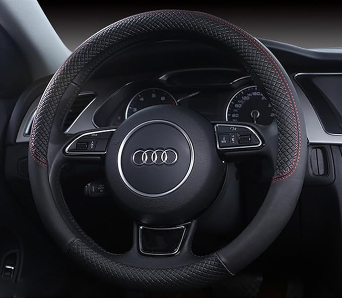 Auto Car Leather Steering Wheel Cover Anti Slip Wrap 15",Black