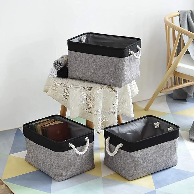 TheWarmHome Storage Basket for Organizing- 16x12x8 inch 1 Pack Fabric Storage Cubes, Bins for Organization for Shelves Organizer Gift Laundry Cloth Toy (Grey & Black)