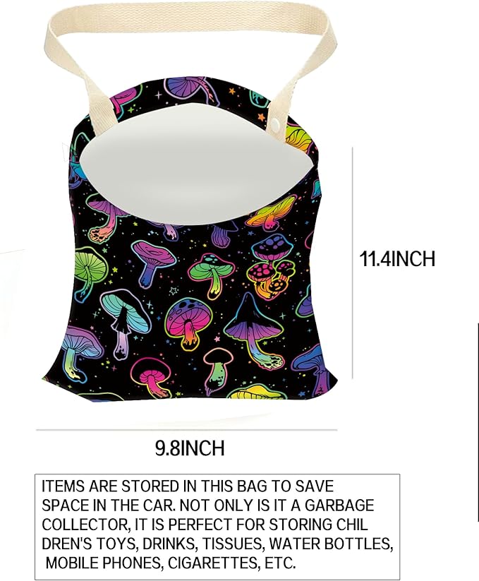 ANKVRP Car Garbage Can, Hanging Car Trash Can Bag for Vehicle, Travelling, Camping, Cute Car Back Seat Organizer, Luxury Purple Mushrooms