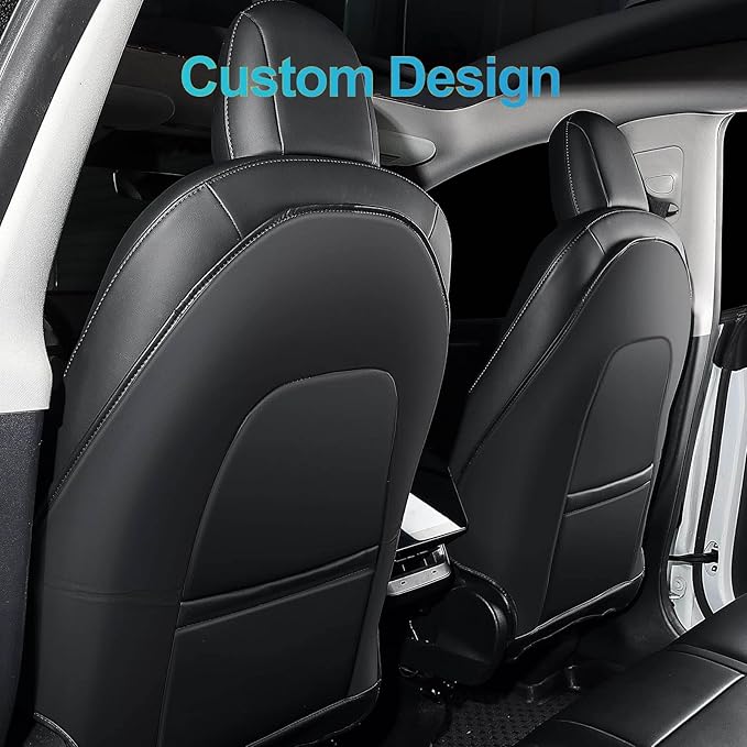 2PCS Leather Seat Back Kick Protector for Tesla Model Y/3/X/S (2020-2026) - Waterproof, Scratchproof Backseat Cover for Kids & Pets with Organizer Pocket | Easy to Clean | Dirt & Mud Protection