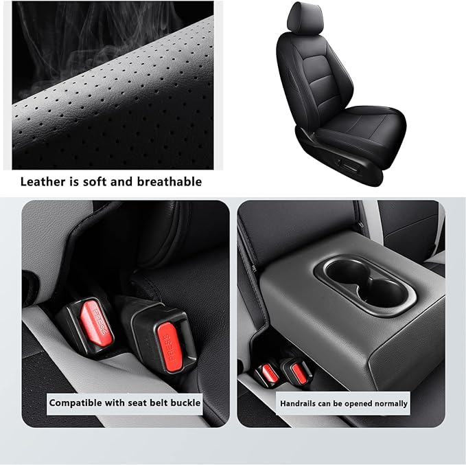 HKZ Fit CRV Car Seat Covers Full Set for Honda CR-V 2023 2024 2025 2026 CRV LX;EX;EX-L;Sport;Touring;Special Edition & Hybrid Model - Leather (Black)
