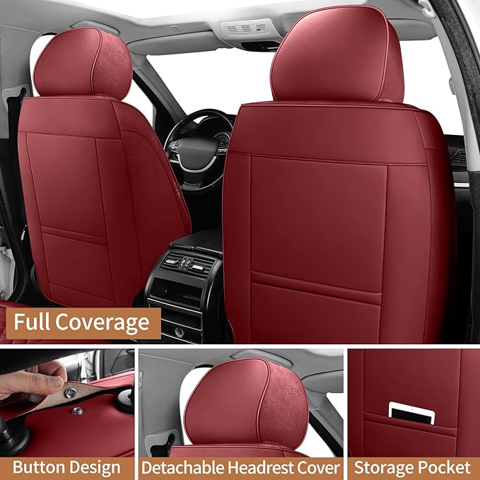 hoozoom Front Seat Covers for Cars Breathable Leather Seat Covers Waterproof Seat Protectors Universal Fit for Most Automotive Cars SUV Trucks Van (Red, Front Pair)