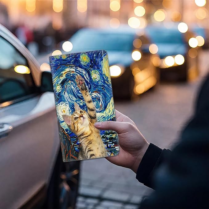 Car Registration and Insurance Card Holder for Women Men, Waterproof PU Leather Glove Box Car Organizer with Magnetic Shut, Vehicle Document Holder for Driver License,Cards, Night Cat Pattern