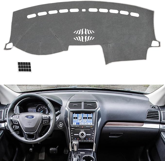 TUCAREST Dash Cover Fit for 2011 2012 2013 2014 2015 2016 2017 2018 2019 Fo-rd Explorer Nonslip Car Dash Board Mat Sunshade No-Glare and Slip Pad Carpet Sunshield Protector Flannel Grey