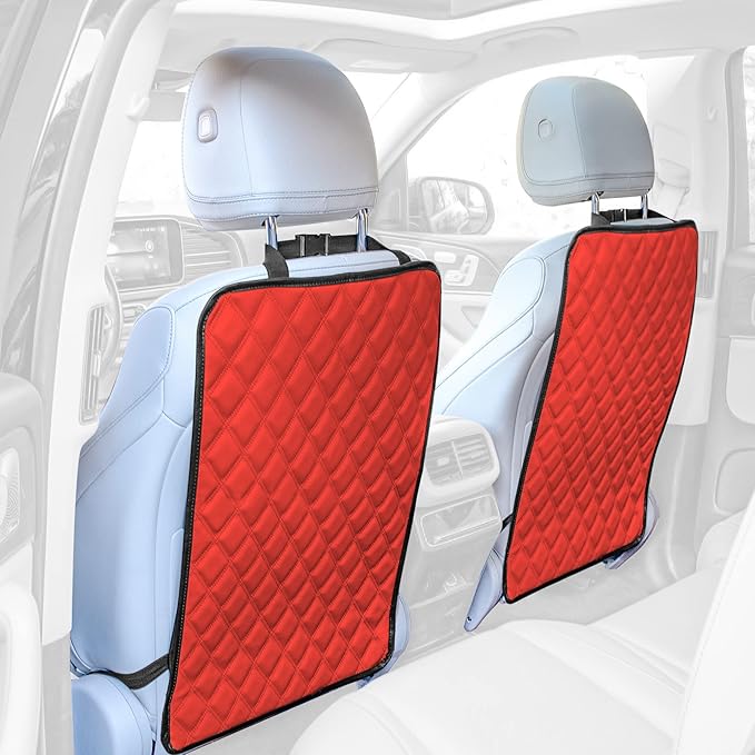 FH Group 2-Pack Diamond Stitched Faux Leather Back Seat Kick Protectors, Heavy Duty Car Kick Mat for Kids Waterproof Protection, Easy to Clean