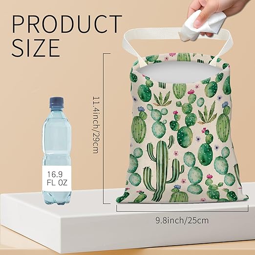 BEAKND Hanging Car Garbage Bag, Cute Car Trash Can Bag, Automotive Accessories for Women Men Cute Green Cactus