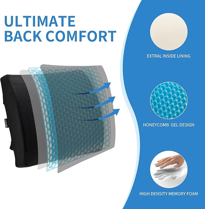 Zickskt Lumbar Support Pillow for Office Chair - Memory Foam Back Cushion for Chair, Car, Couch - Lumbar Pillow Promotes Better Posture, Back Pain Relief with Adjustable Strap & Non-Slip