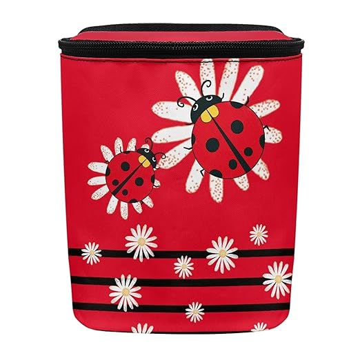 KEIAHUAN Red Ladybug Daisy Hanging Car Trash Can for Back Seat Cute Trash Bag Collapsible and Portable Garbage Bin Large Capacity Automotive Garbage Cans