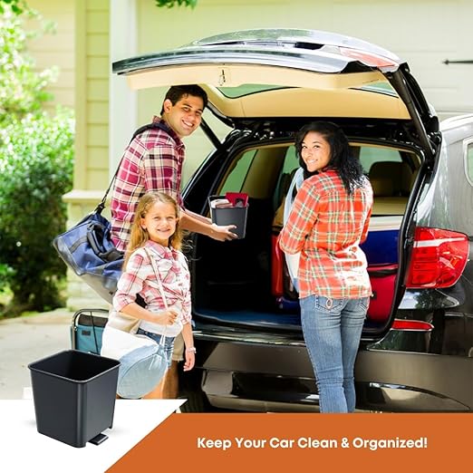 HAUSSIMPLE Car Trash Can Waterproof Vehicle Garbage Bin, Leakproof Anti Slip Floor Mat Clip Trash Bag Holder for Car, Truck, SUV, Van Portable Auto Trash Container with Stability Clips (Gray, Small)