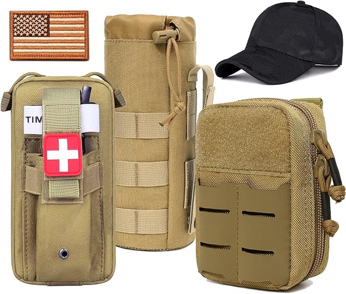 Upgrade Tactical MOLLE Car Back Seat Organizer With 14 Multi-Pockets and 4 Detachable Pouches: Trucker hat, Trauma Medical & Water Bottle Pouch, EDC Pouch, Vehicle Protector Organizer