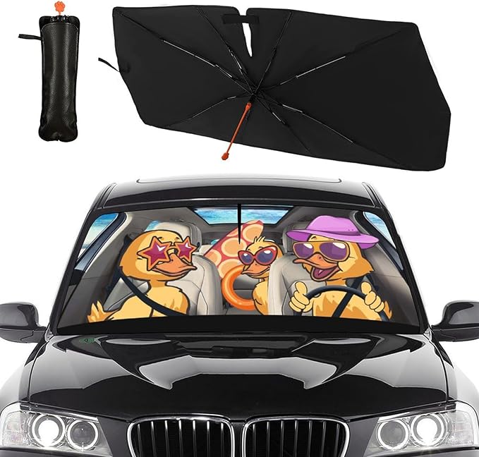 DOPINDU Duck Car Windshield Sun Shade Umbrella Bendable Handle Foldable Funny Sunshade for Car Windshield Block UV Rays Keep Vehicle Cool for Most Sedans SUV Trucks Cars 57"x30"
