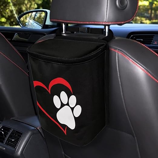 Cute Love Paw Car Trash Can with Lid Car Garbage Can Car Waste Basket, Leak-Proof Car Trash Bin, Car Trash Hanging Car Accessories Interior Car Organizer Bag