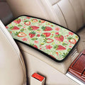 Car Center Console Cushion Pad Strawberry Cute Red Waterproof Armrest Seat Box Cover Protector Sage Green Cars Decor Accessories Fit for Most Cars Sedans Vans Truck Vehicles, SUV