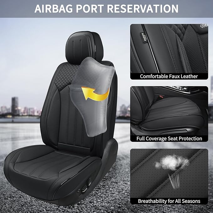 COVER EMPIRE Leather Seat Covers for Cars, 2Pcs Universal Front Automotive Seat Covers, Full Coverage Waterproof Car Seat Covers for Most Trucks, SUVs, Sedans, Luxury Breathable Auto Seat Cover, Black