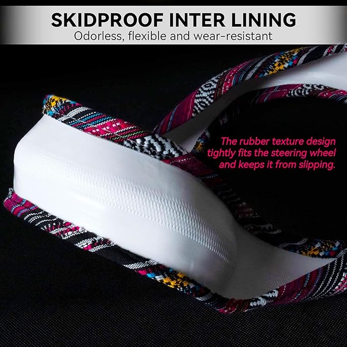 Limsas Boho Steering Wheel Cover Elastic Microfiber for Women, Universal Fit 15 inch Car SUV, Hippie Style Protector Cover, Anti-Slip, Breathable, Absorbing Sweat - 03