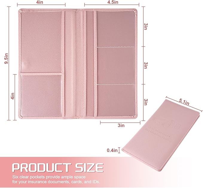 JUSTTOP 1Pack Car Registration and Insurance Holder,Car Document Holder for Cards License with Magnetic Shut,Vehicle Glove Box Car Organizer for Documents, Cards, License(Embossed leather Pink)