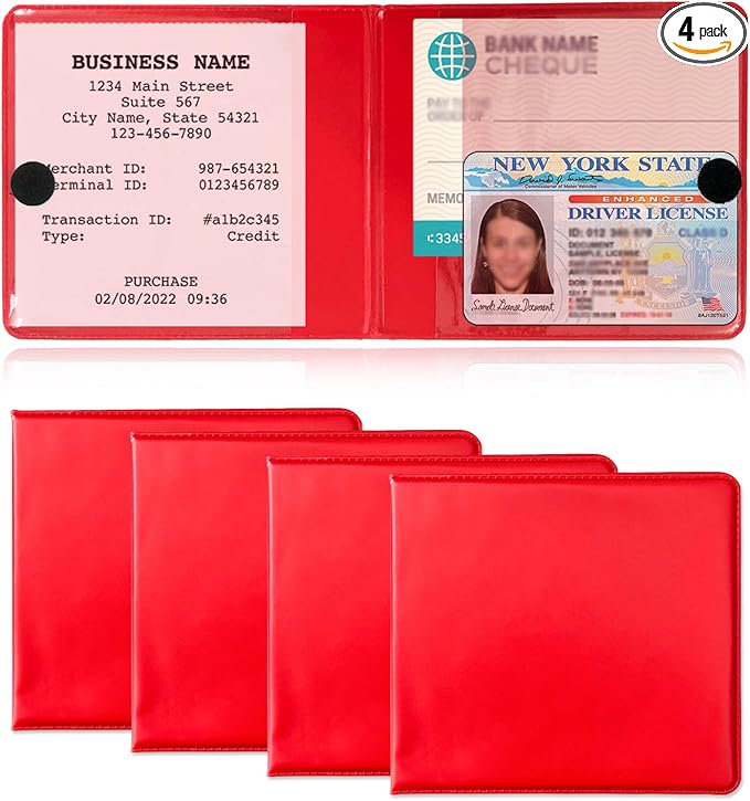 Kewucn 4 PCS Car Registration Insurance Holder, Essential Auto Card Glove Box Organizer, Vehicle Interior Accessories Perfect for Most Car, Truck, SUV (10.55''×4.8'', Red)