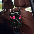 Cute Black Dots Pink Bow Car Trash Can Garbage Cans Foldable,Small Hanging Car Organizer Storage Bag Leak Proof, Auto Back Seat Trash Bin Universal for Truck, SUV, Outdoor Travel