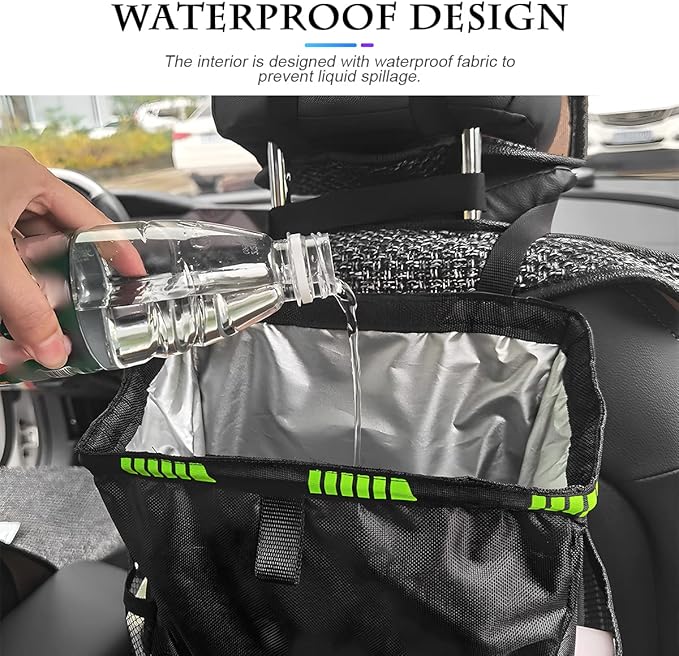 Fekey&JF Hanging Car Trash Can with Storage Pockets, Waterproof Leakproof Oxford Auto Garbage Bag, Multi-Use Organizer for Outdoor Traveling, Foldable Trash Bin for Truck, SUV, Home, Office (Pink)
